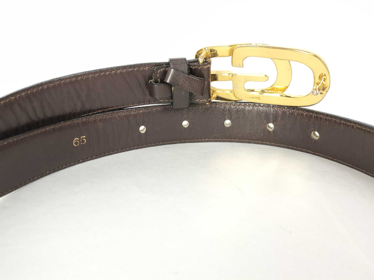 GUCCI Gucci Gold GG Buckle Leather Thin Belt