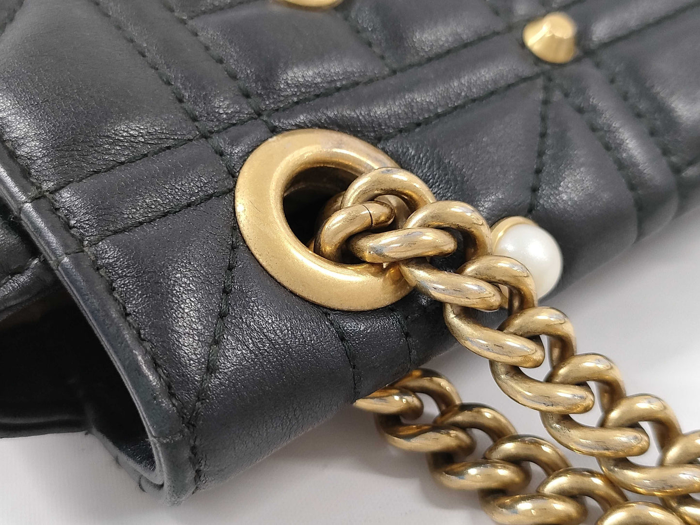 GUCCI Marmont Pearl Double Chain Shoulder Bag Black Shoulder Bag