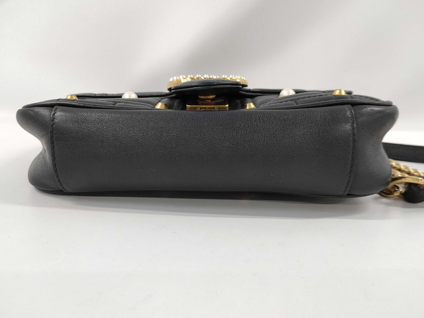 GUCCI Marmont Pearl Double Chain Shoulder Bag Black Shoulder Bag