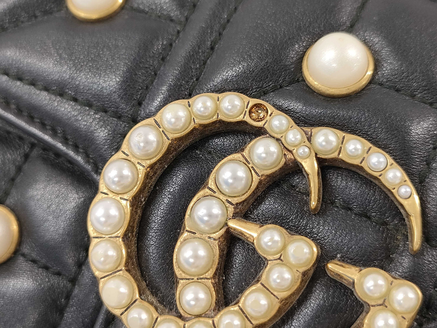 GUCCI Marmont Pearl Double Chain Shoulder Bag Black Shoulder Bag