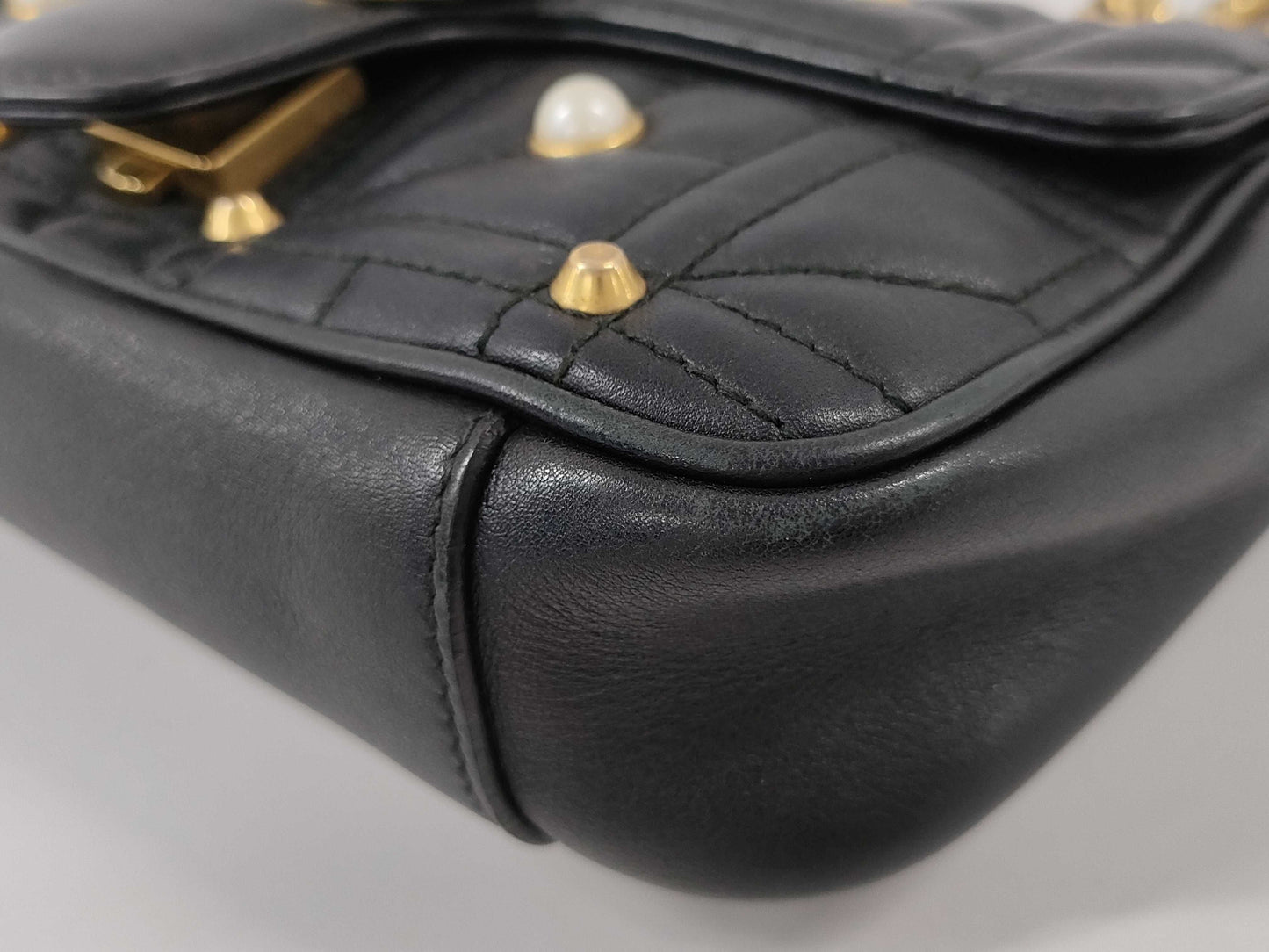 GUCCI Marmont Pearl Double Chain Shoulder Bag Black Shoulder Bag