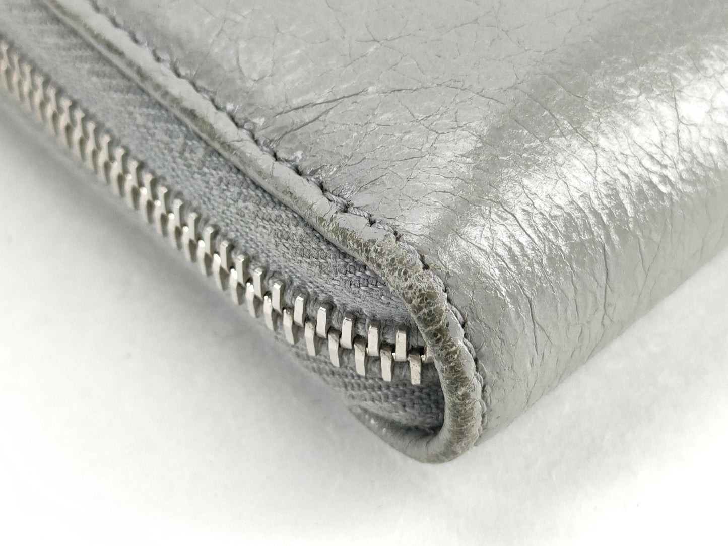 BALENCIAGA Leather Round Zip Long Wallet Gray Wallet