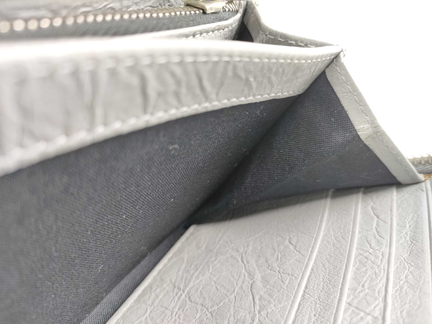 BALENCIAGA Leather Round Zip Long Wallet Gray Wallet
