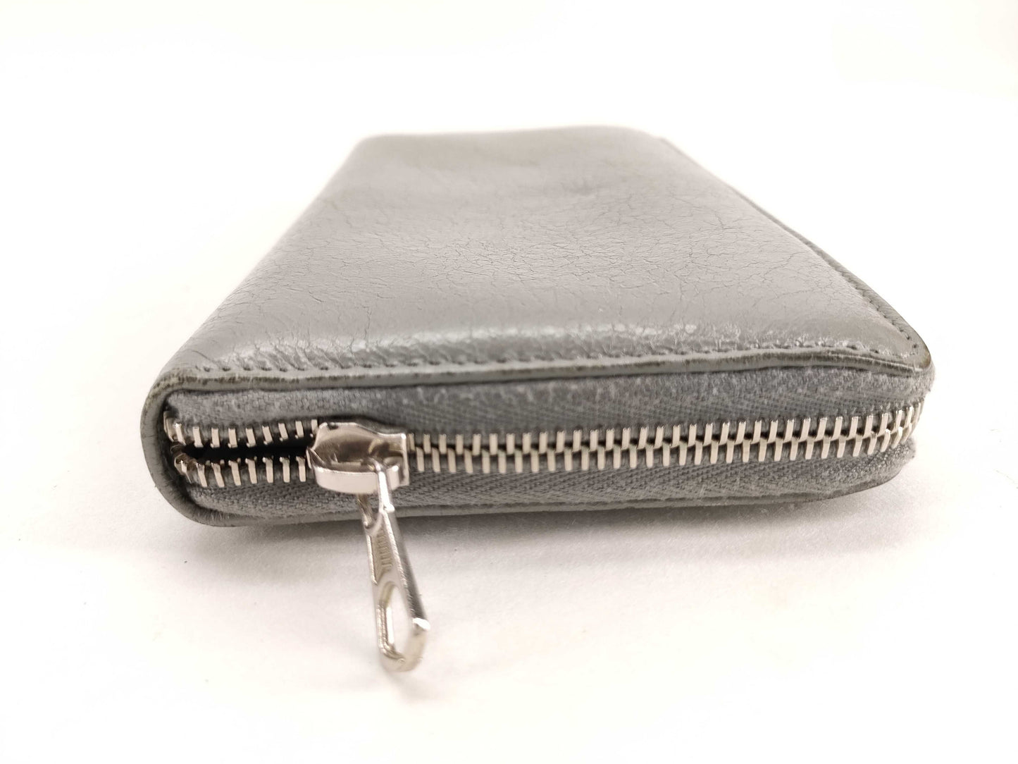 BALENCIAGA Leather Round Zip Long Wallet Gray Wallet