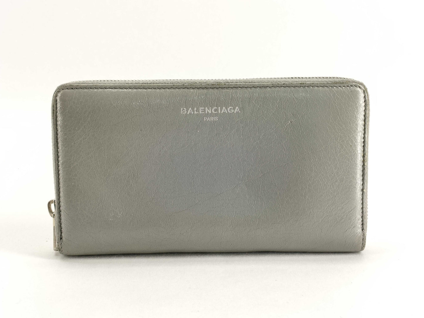 BALENCIAGA Leather Round Zip Long Wallet Gray Wallet
