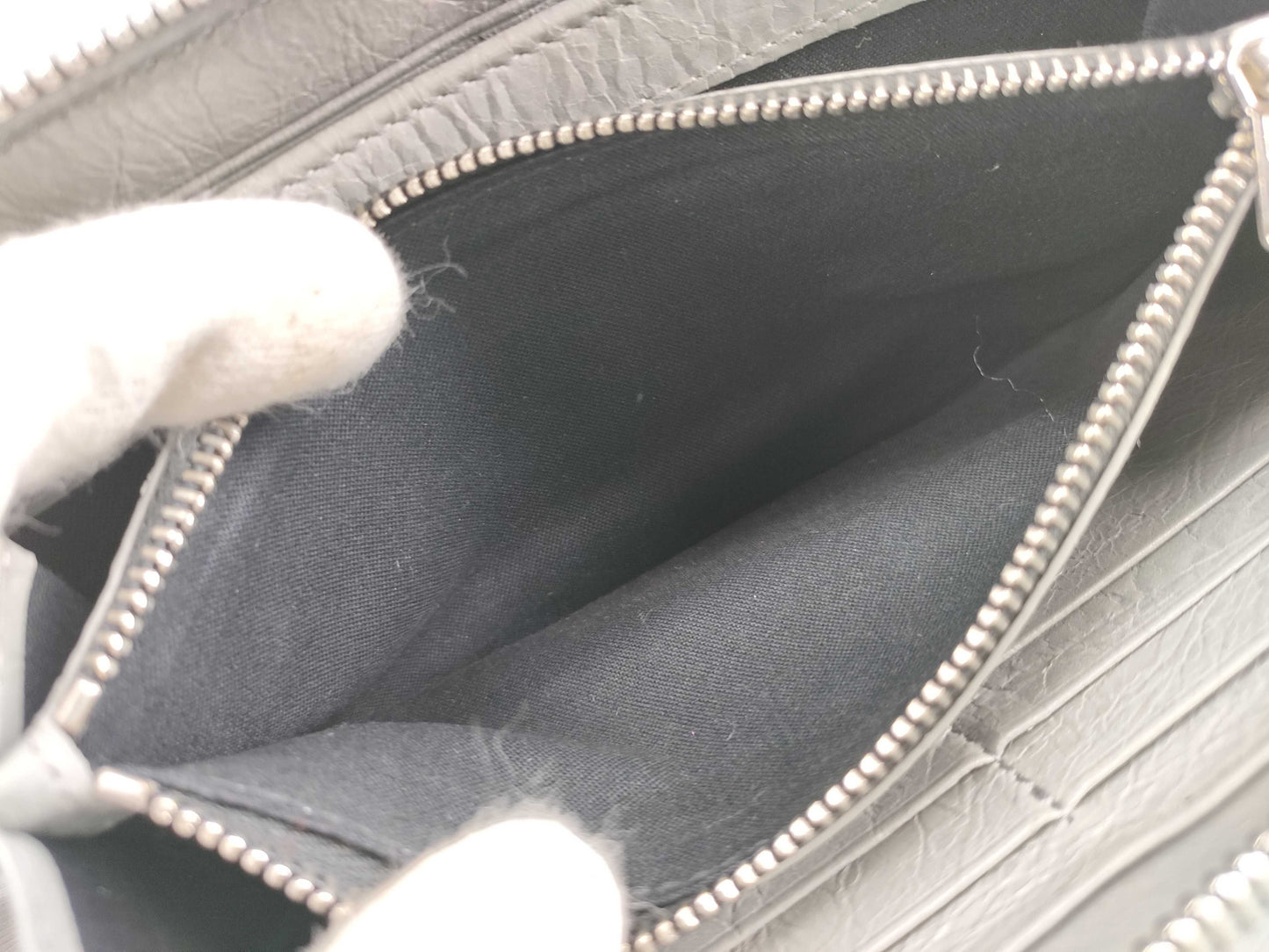 BALENCIAGA Leather Round Zip Long Wallet Gray Wallet