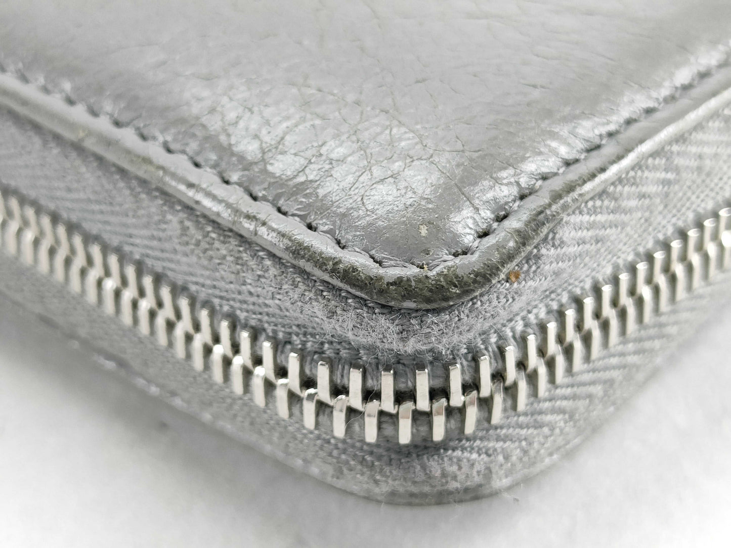 BALENCIAGA Leather Round Zip Long Wallet Gray Wallet