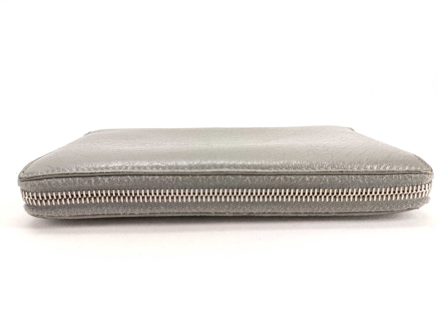 BALENCIAGA Leather Round Zip Long Wallet Gray Wallet