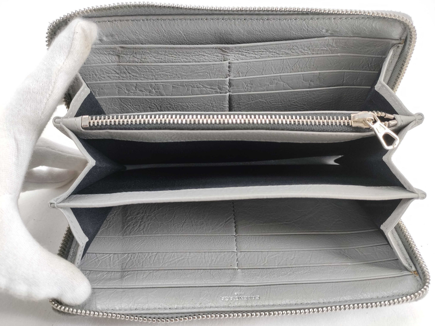 BALENCIAGA Leather Round Zip Long Wallet Gray Wallet
