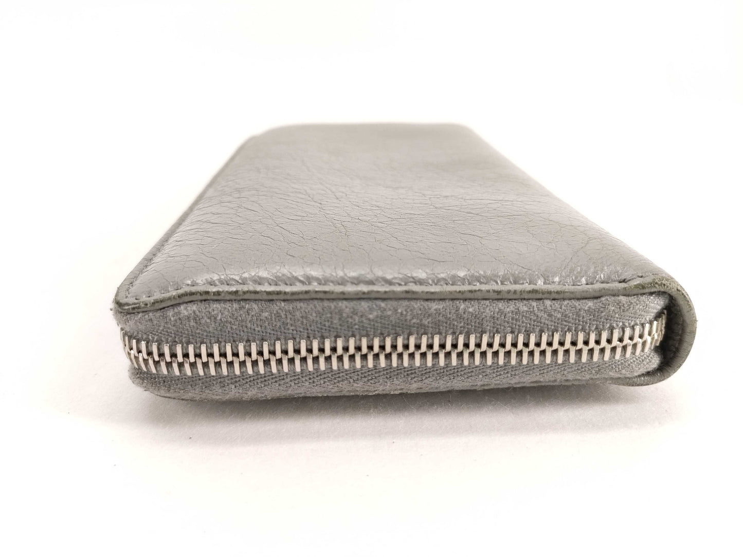 BALENCIAGA Leather Round Zip Long Wallet Gray Wallet