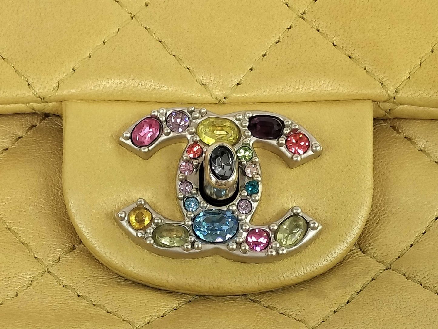 CHANEL Matelasse Shoulder Bag with Beaded Coco Mark, Yellow, WS7730