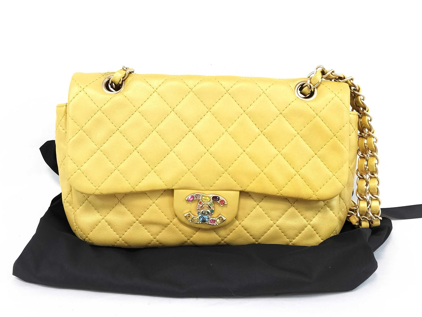 CHANEL Matelasse Shoulder Bag with Beaded Coco Mark, Yellow, WS7730