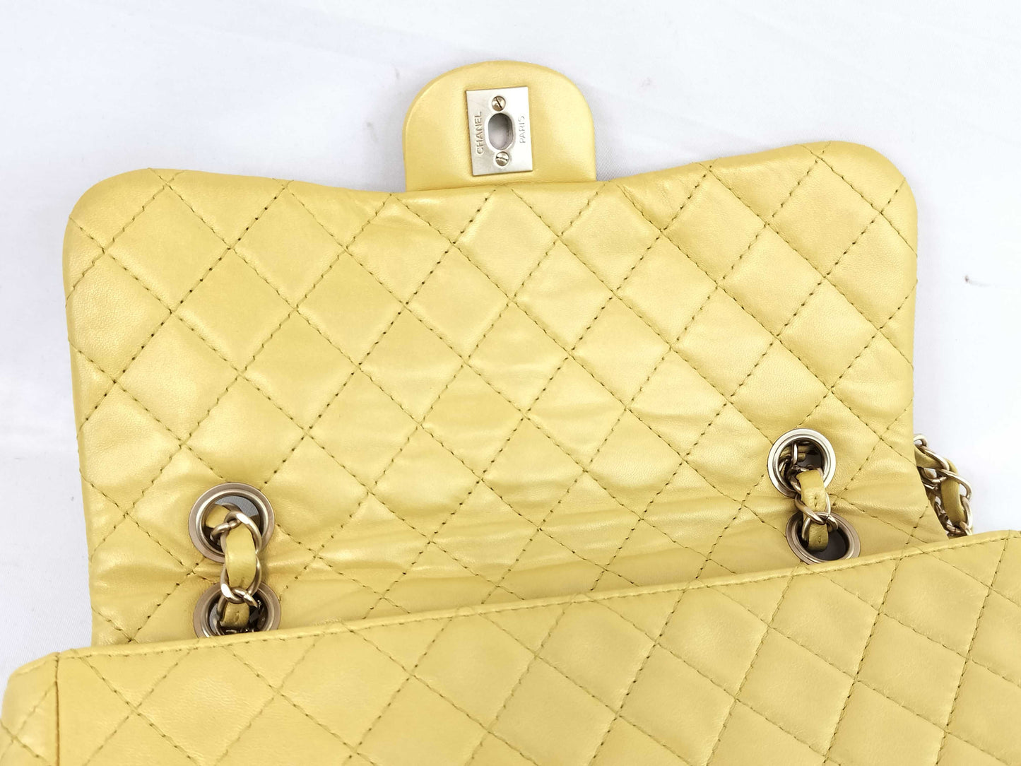 CHANEL Matelasse Shoulder Bag with Beaded Coco Mark, Yellow, WS7730