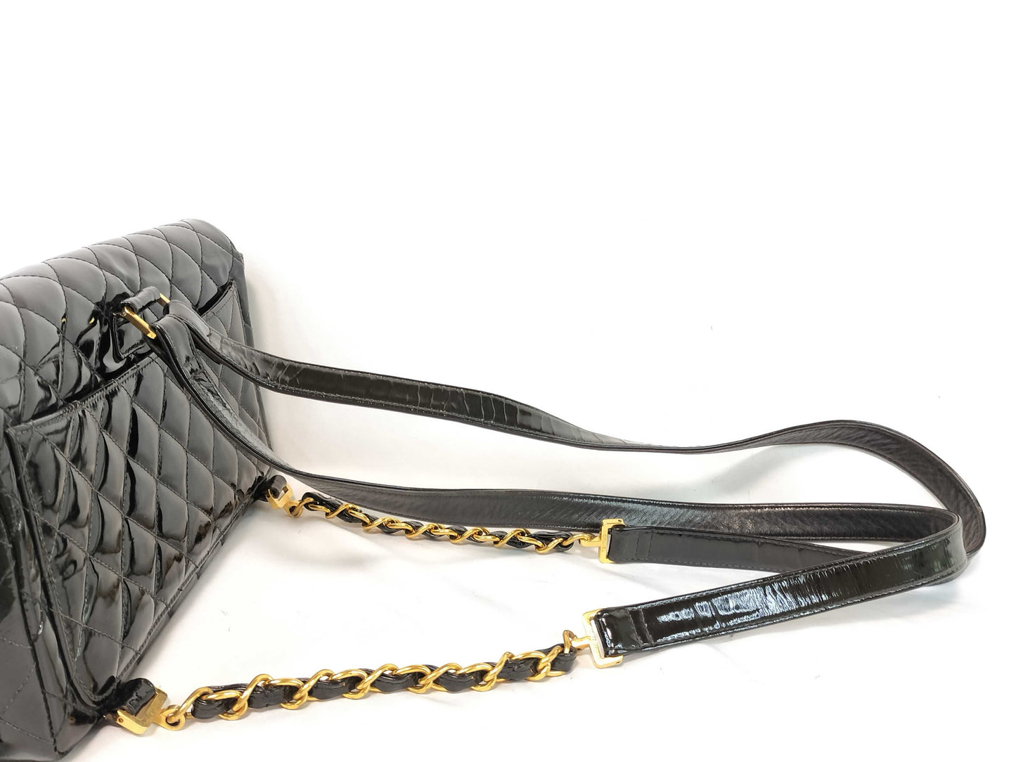 CHANEL Matelasse CHANEL Vintage Matelasse Coco Mark Turn Lock Black Gold Hardware Patent Leather Backpack