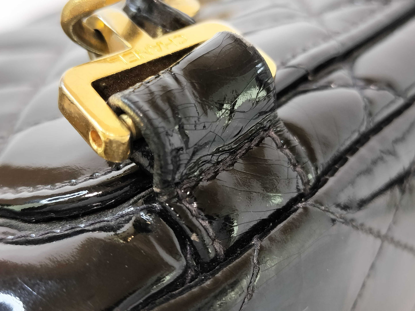 CHANEL Matelasse CHANEL Vintage Matelasse Coco Mark Turn Lock Black Gold Hardware Patent Leather Backpack