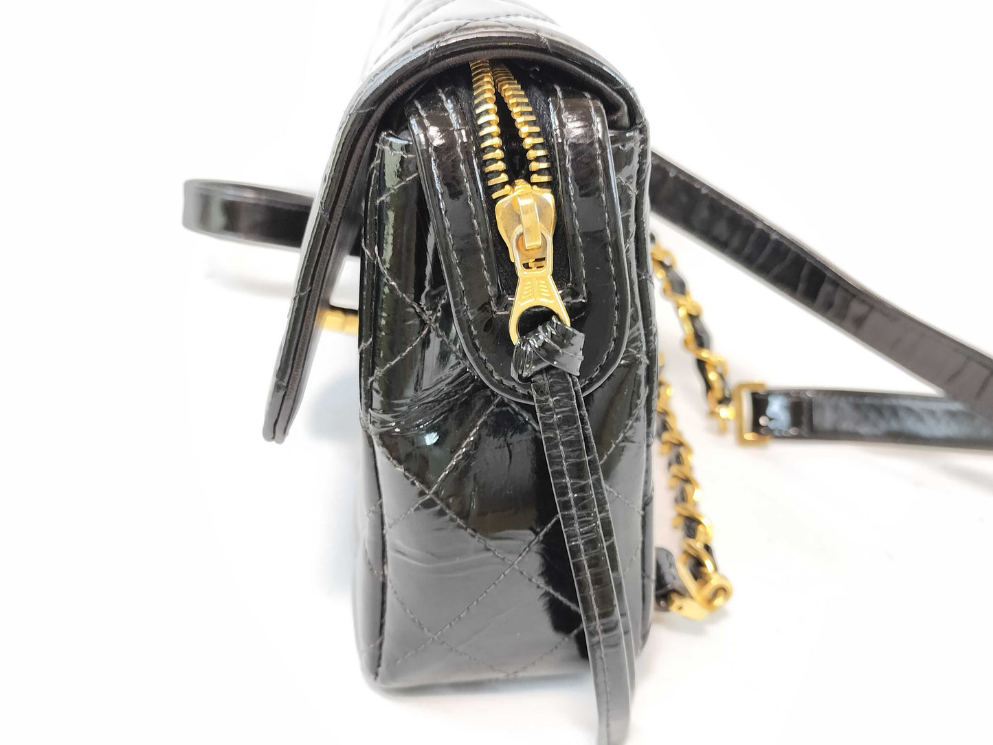 CHANEL Matelasse CHANEL Vintage Matelasse Coco Mark Turn Lock Black Gold Hardware Patent Leather Backpack