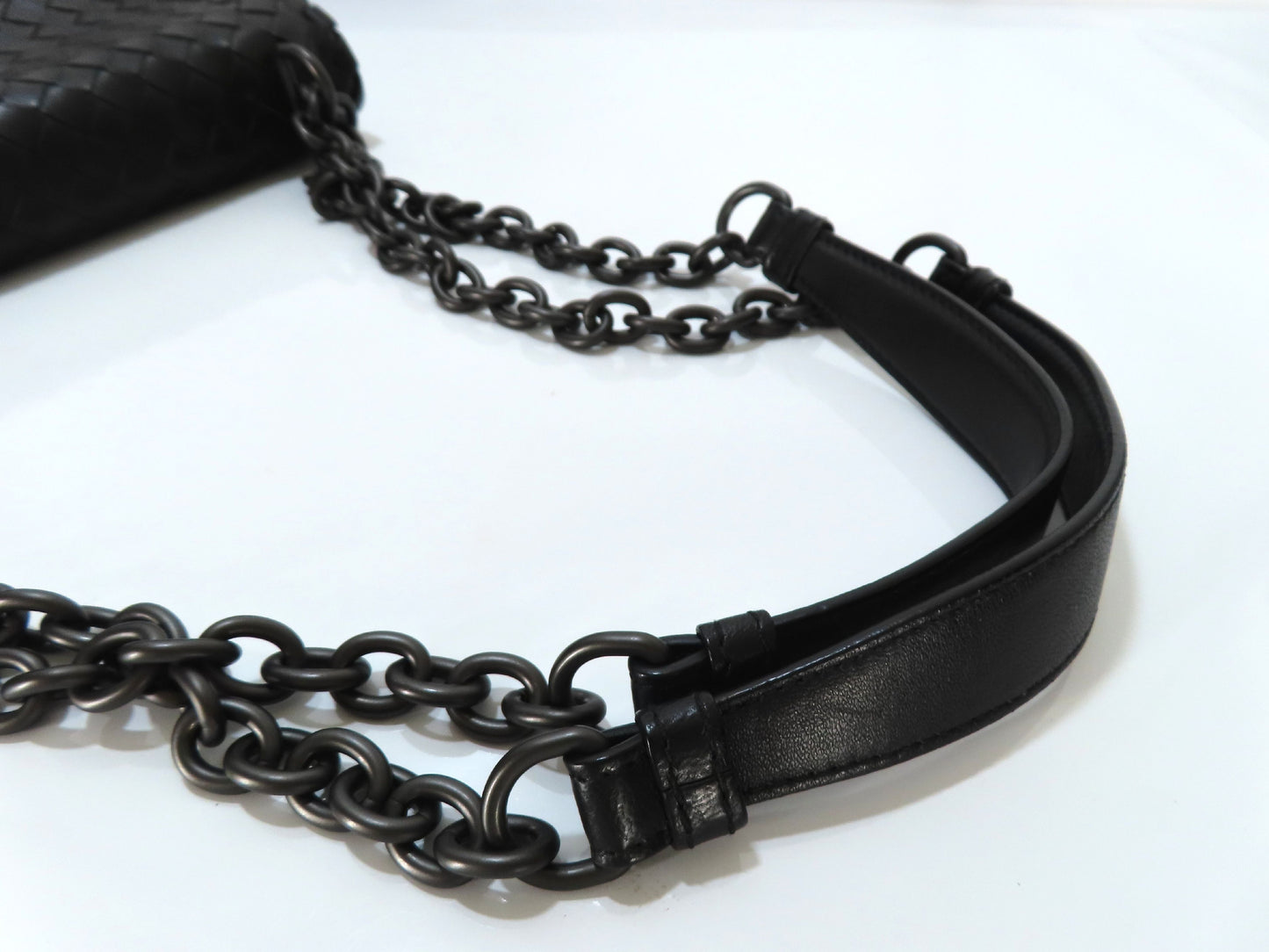 BOTTEGA VENETA Chain Shoulder Bag, Black Leather