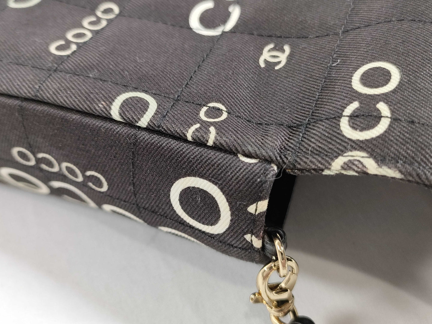 CHANEL Coco Mark Chocolate Bar Canvas Coco Mark Black Shoulder Bag