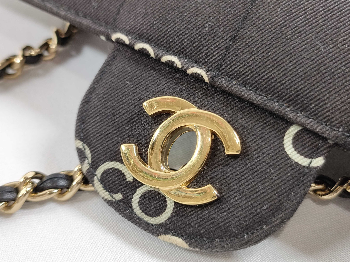 CHANEL Coco Mark Chocolate Bar Canvas Coco Mark Black Shoulder Bag