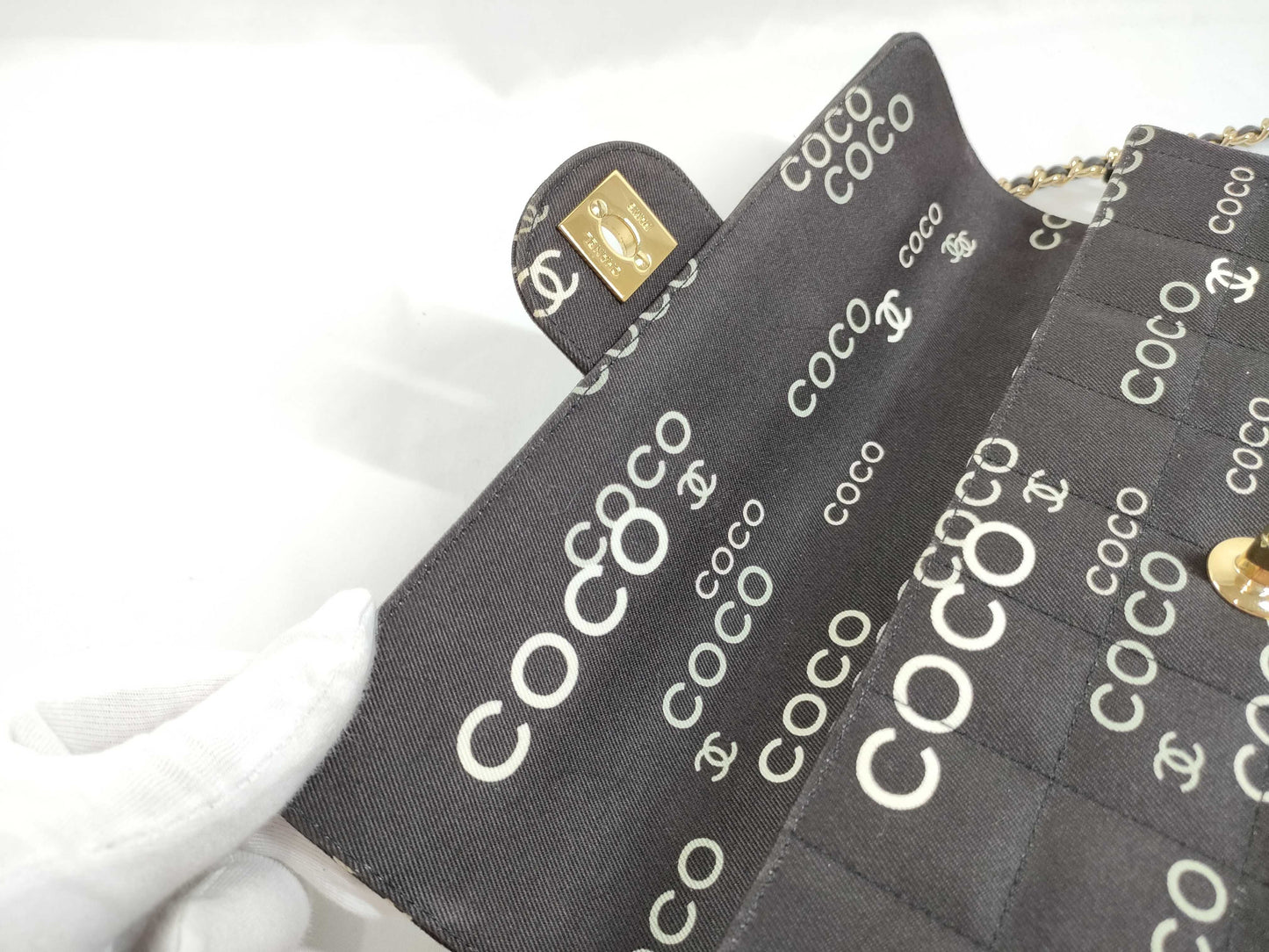 CHANEL Coco Mark Chocolate Bar Canvas Coco Mark Black Shoulder Bag
