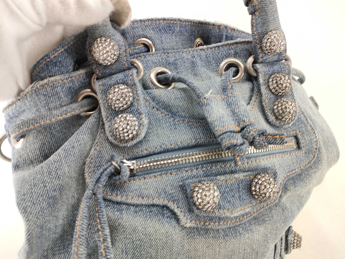 BALENCIAGA Goal XS Denim 2-Way Handbag