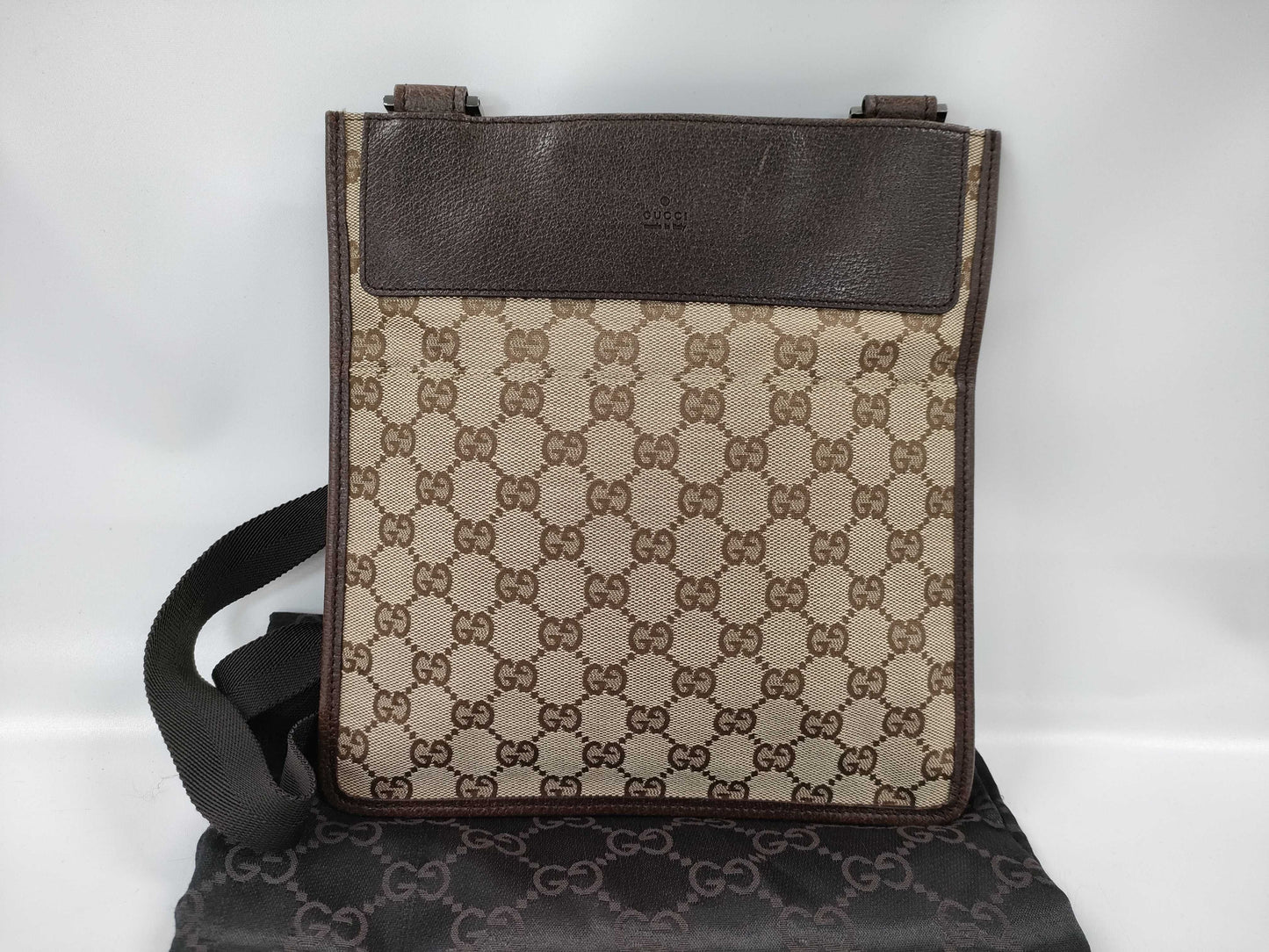 GUCCI GG Canvas Shoulder Bag Brown