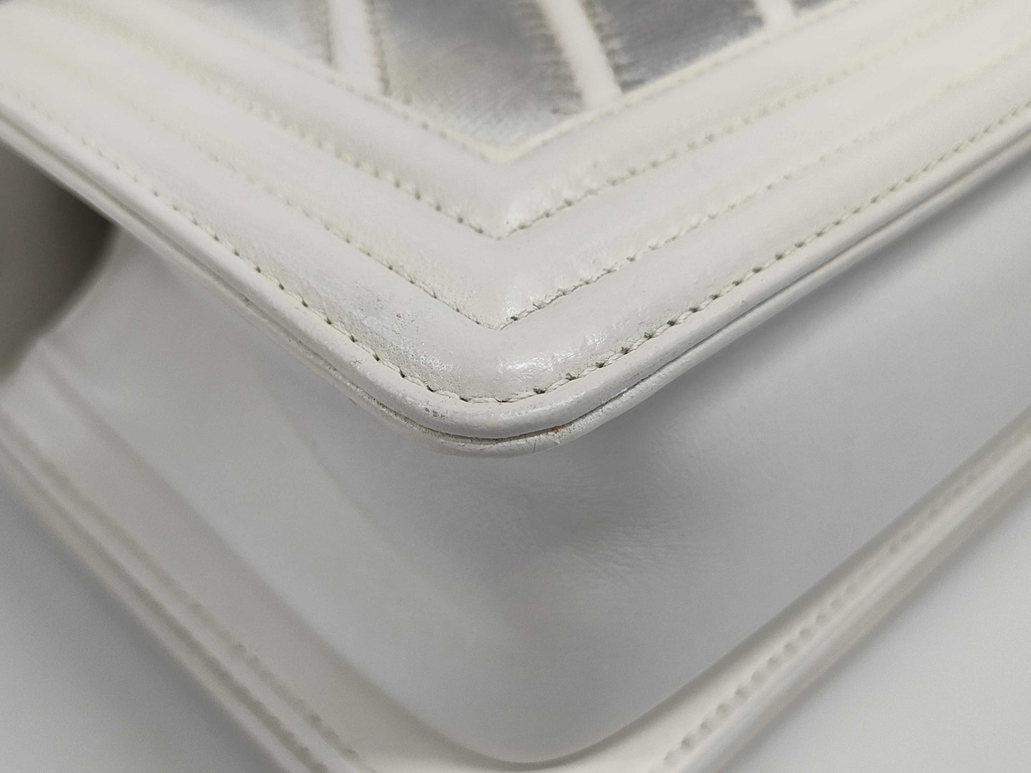 CHANEL Boy Chanel Lizard and Lambskin Shoulder Bag, White, No. 22