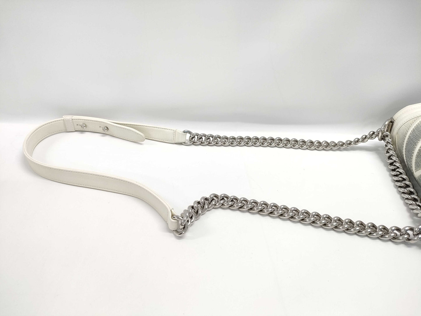 CHANEL Boy Chanel Lizard and Lambskin Shoulder Bag, White, No. 22