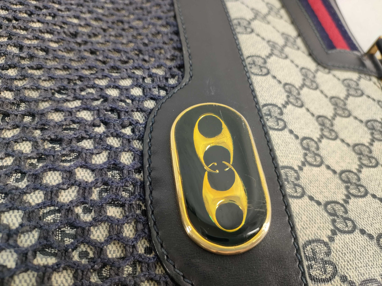 GUCCI Old Gucci 49 Tote Bag Sherry Line GG Supreme Mesh Navy Tote Bag
