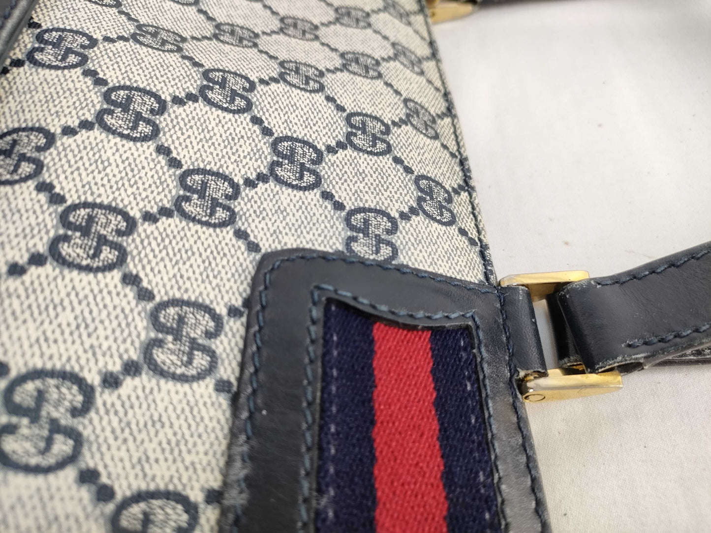 GUCCI Old Gucci 49 Tote Bag Sherry Line GG Supreme Mesh Navy Tote Bag