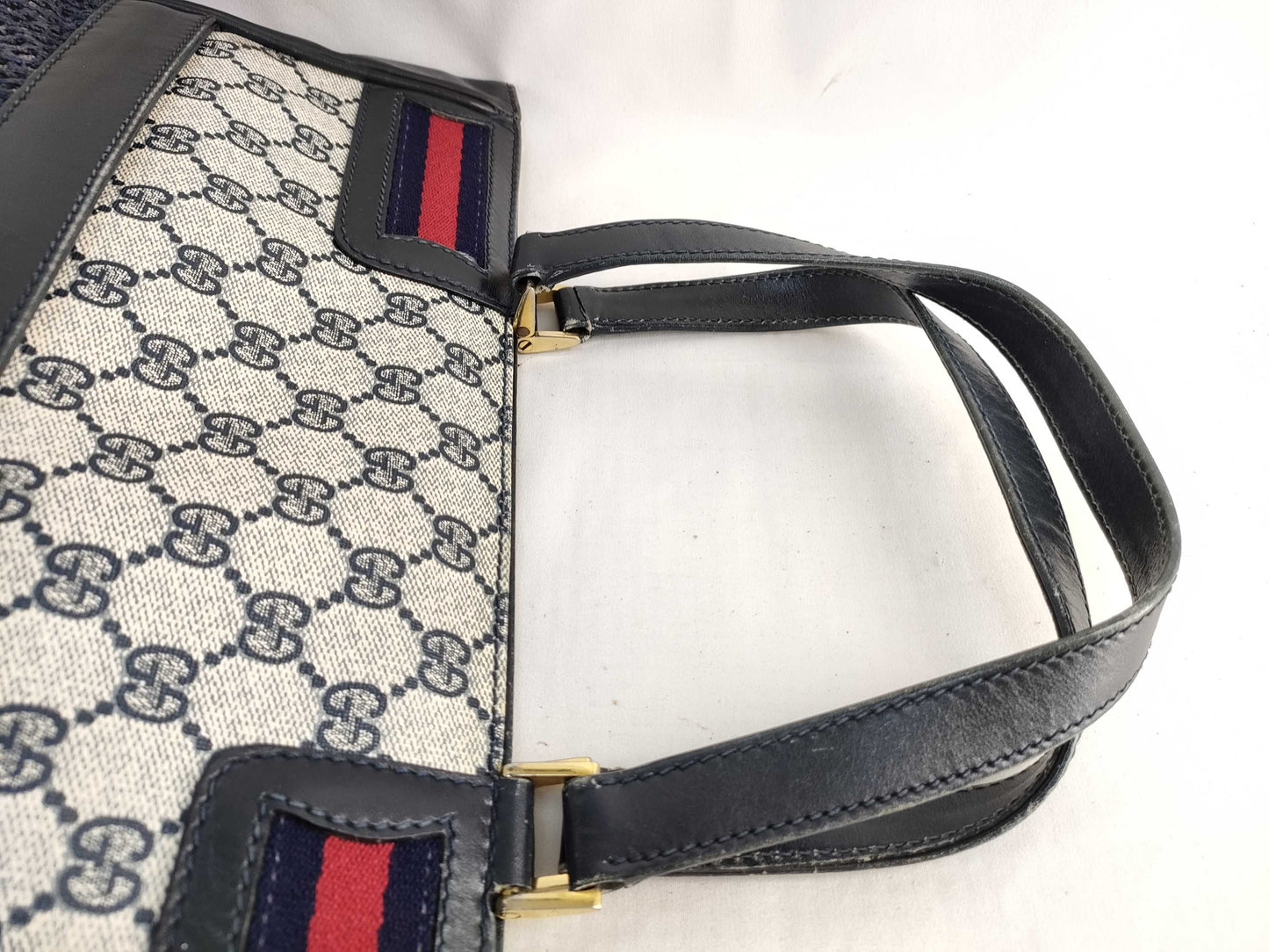 GUCCI Old Gucci 49 Tote Bag Sherry Line GG Supreme Mesh Navy Tote Bag