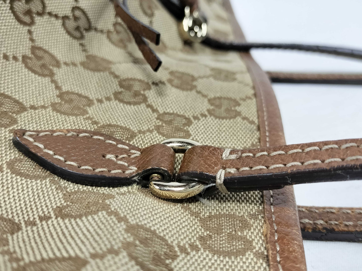GUCCI GG Canvas Tote Bag 323671 GG Canvas Leather Brown Tote Bag