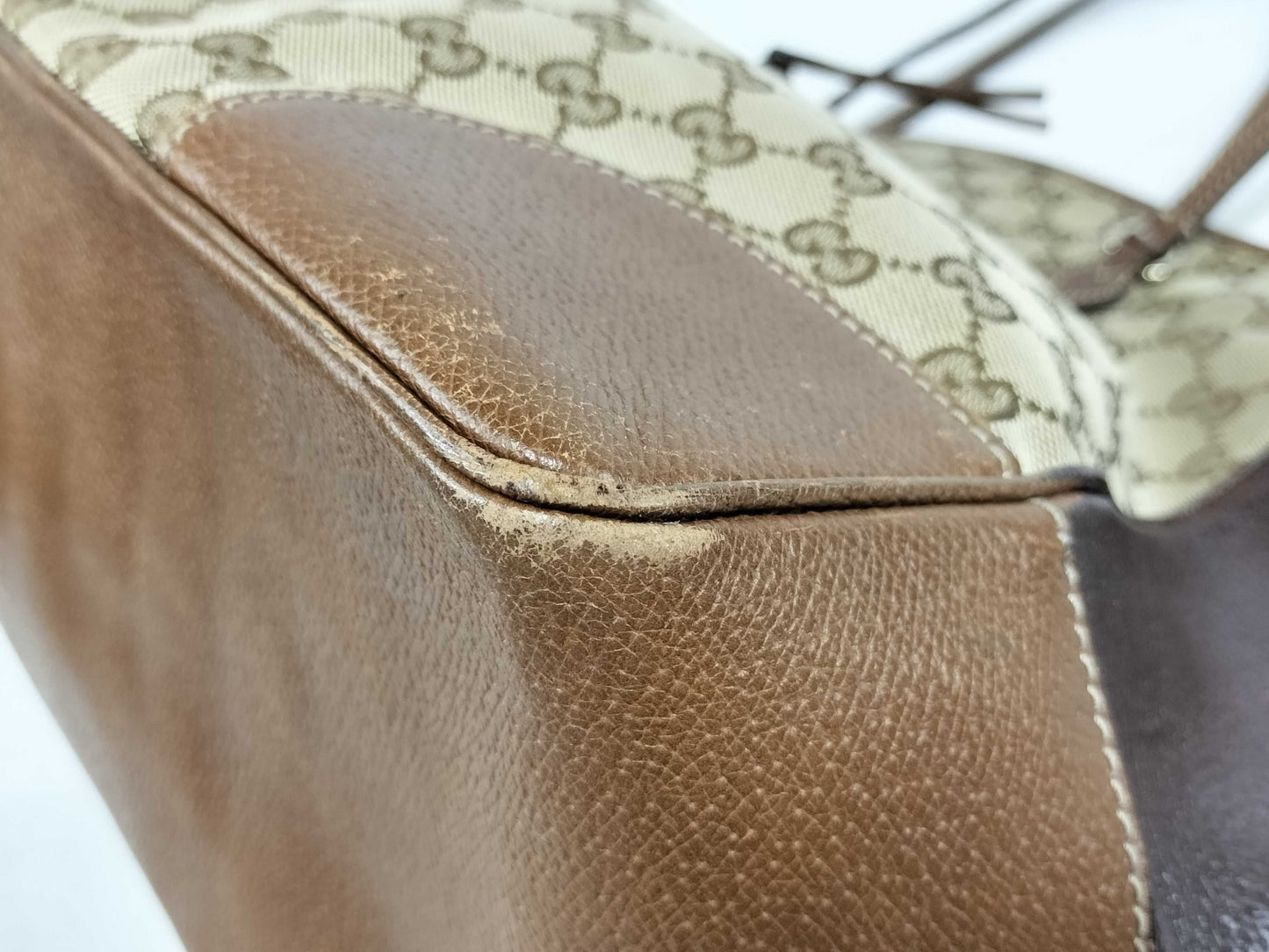 GUCCI GG Canvas Tote Bag 323671 GG Canvas Leather Brown Tote Bag
