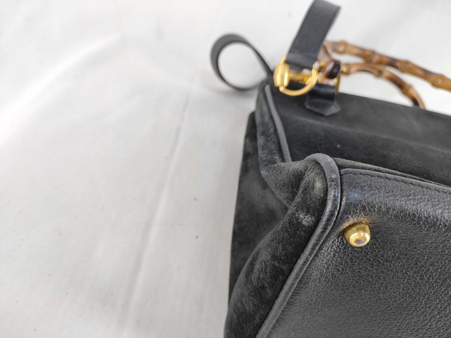 GUCCI Bamboo Gucci Shoulder Bag/Handbag 2-Way Bamboo Suede Black Handbag