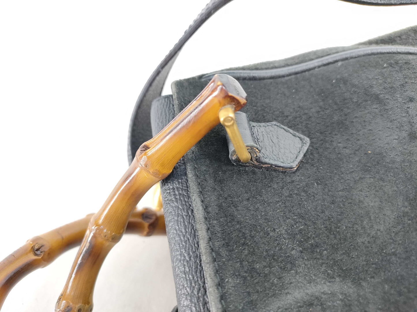 GUCCI Bamboo Gucci Shoulder Bag/Handbag 2-Way Bamboo Suede Black Handbag