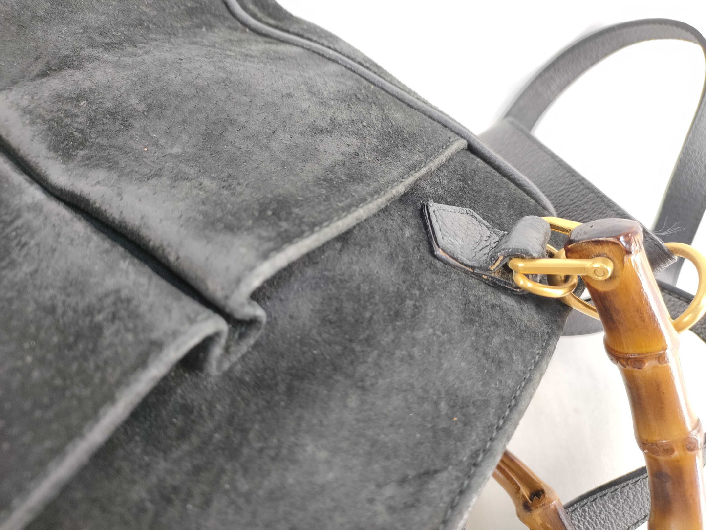 GUCCI Bamboo Gucci Shoulder Bag/Handbag 2-Way Bamboo Suede Black Handbag