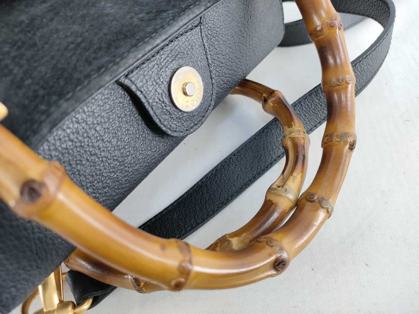 GUCCI Bamboo Gucci Shoulder Bag/Handbag 2-Way Bamboo Suede Black Handbag