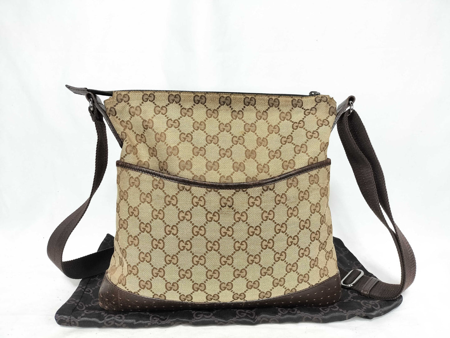 GUCCI GG Canvas Gucci 145857 GG Canvas Shoulder Bag Leather Brown Shoulder Bag