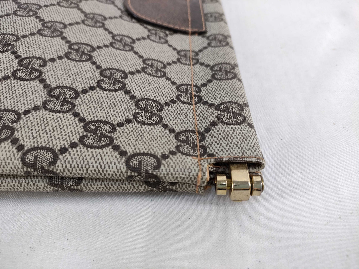 GUCCI 67 039 5229 GG Supreme Clutch Bag, PVC and Leather, Brown