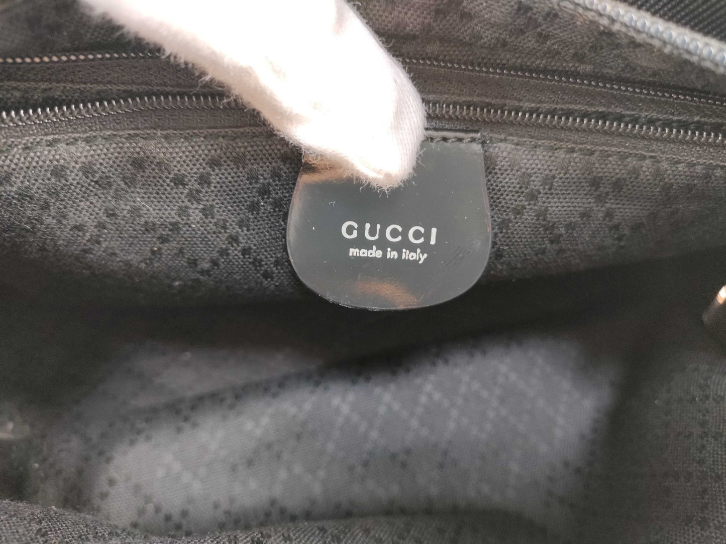 GUCCI Bamboo Gucci 000・1014 Bamboo Handbag Nylon x Patent Leather Black Handbag