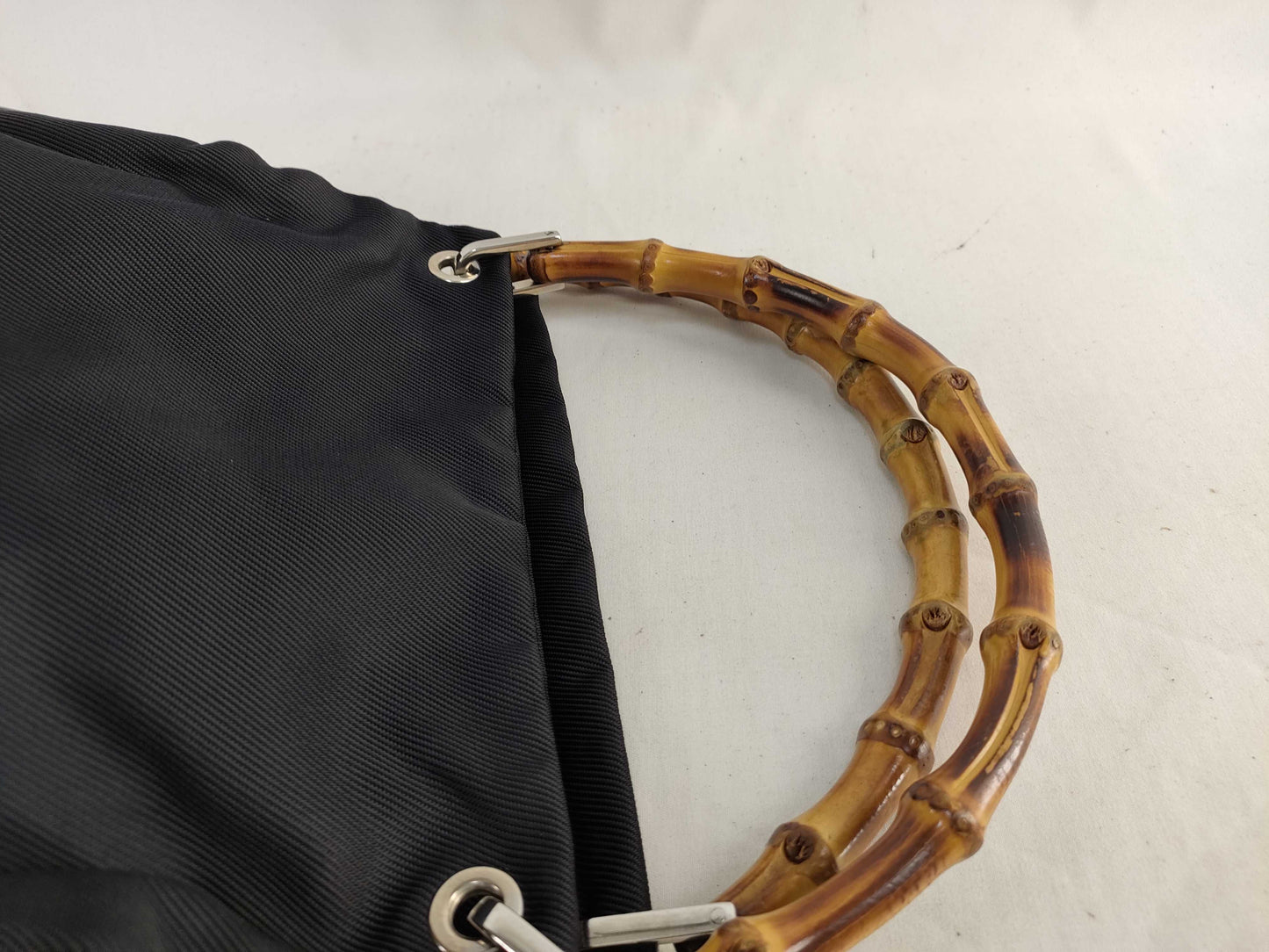 GUCCI Bamboo Gucci 000・1014 Bamboo Handbag Nylon x Patent Leather Black Handbag