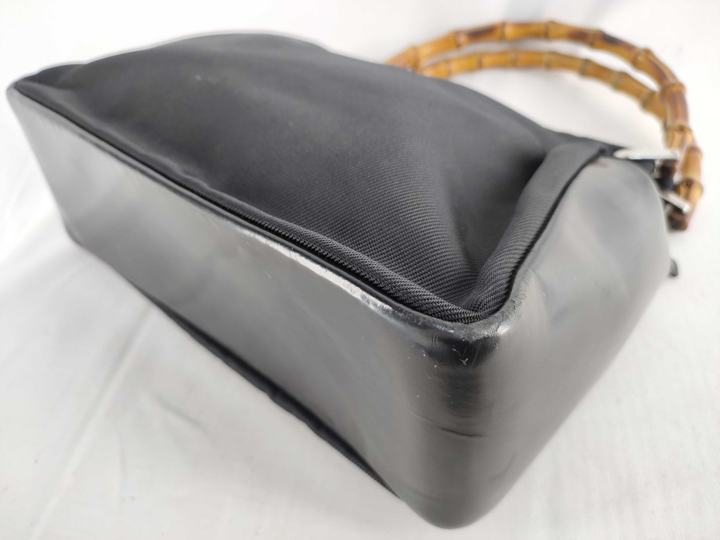 GUCCI Bamboo Gucci 000・1014 Bamboo Handbag Nylon x Patent Leather Black Handbag