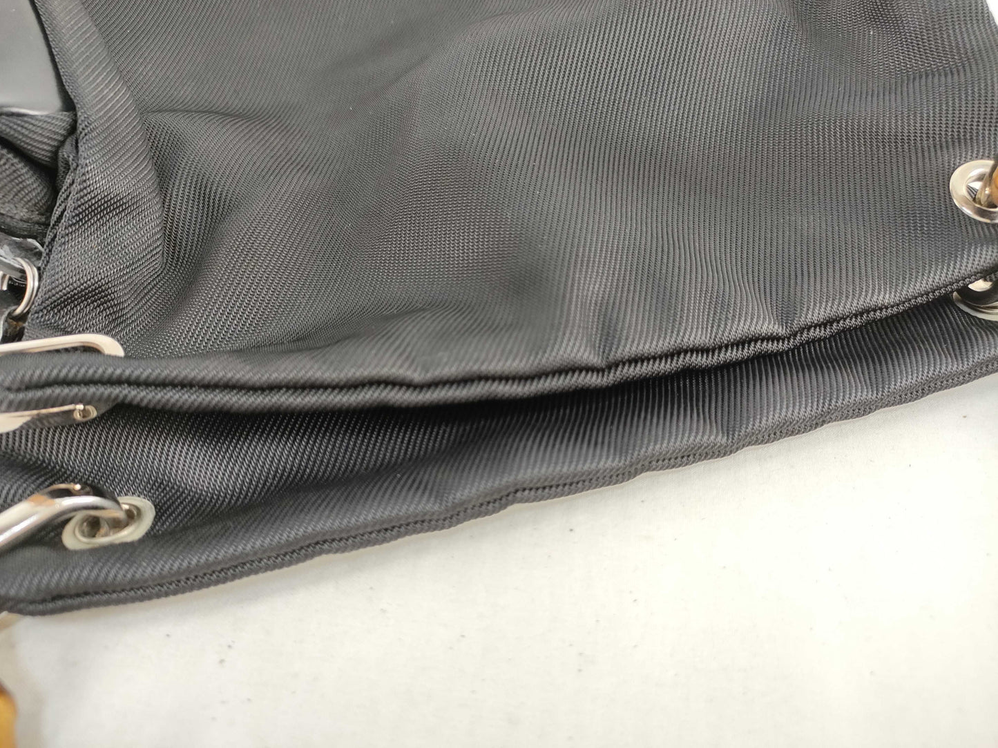 GUCCI Bamboo Gucci 000・1014 Bamboo Handbag Nylon x Patent Leather Black Handbag