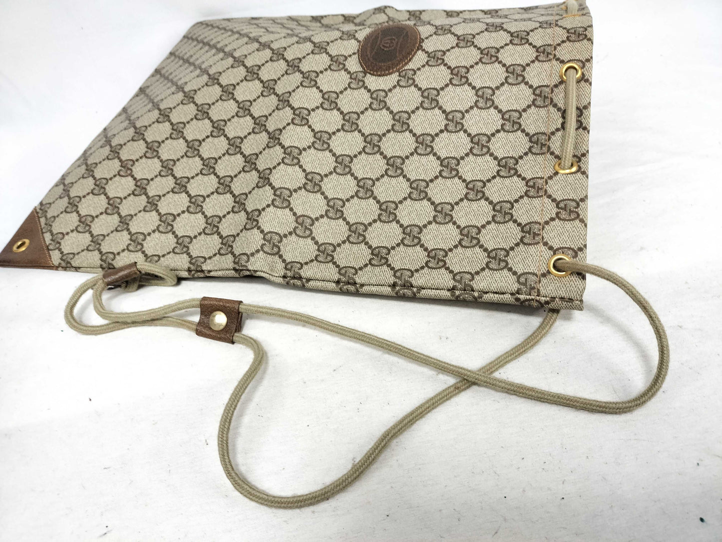 GUCCI GG Supreme Gucci 97 19 302 Drawstring Bag GG Supreme PVC Brown Bag