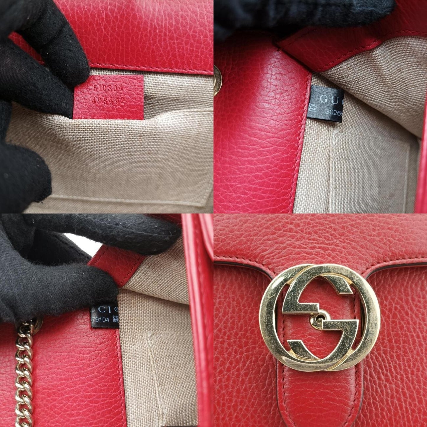 GUCCI Interlocking G Red Leather Shoulder Bag 510304G026579104