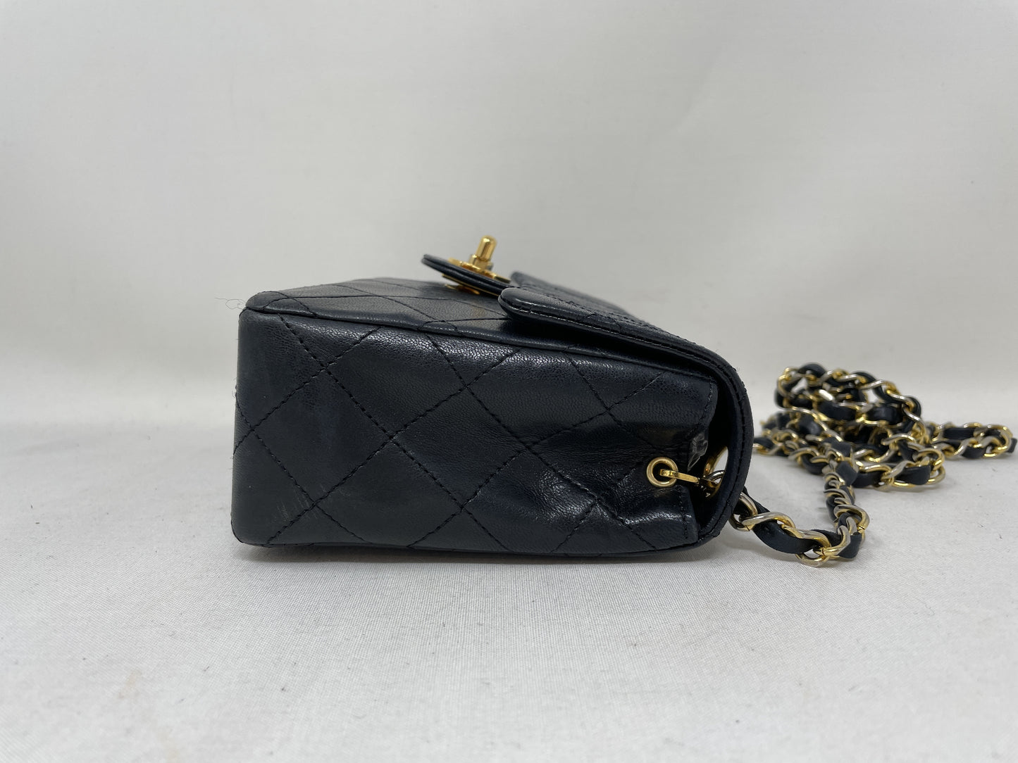 CHANEL Mini Matelasse Lambskin Black Turnlock Shoulder Bag