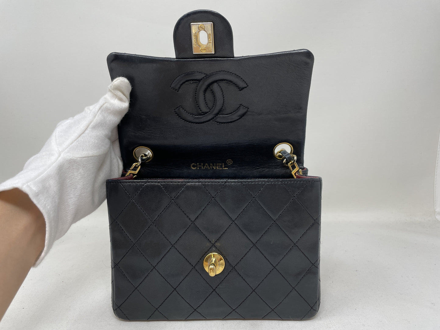 CHANEL Mini Matelasse Lambskin Black Turnlock Shoulder Bag