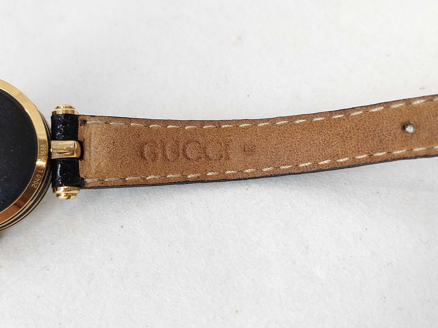 GUCCI GUCCI 2040L S/N 0061688 Round QZ GP/Black/Black Leather 21.5mm 16.5cm Box Women's Watch