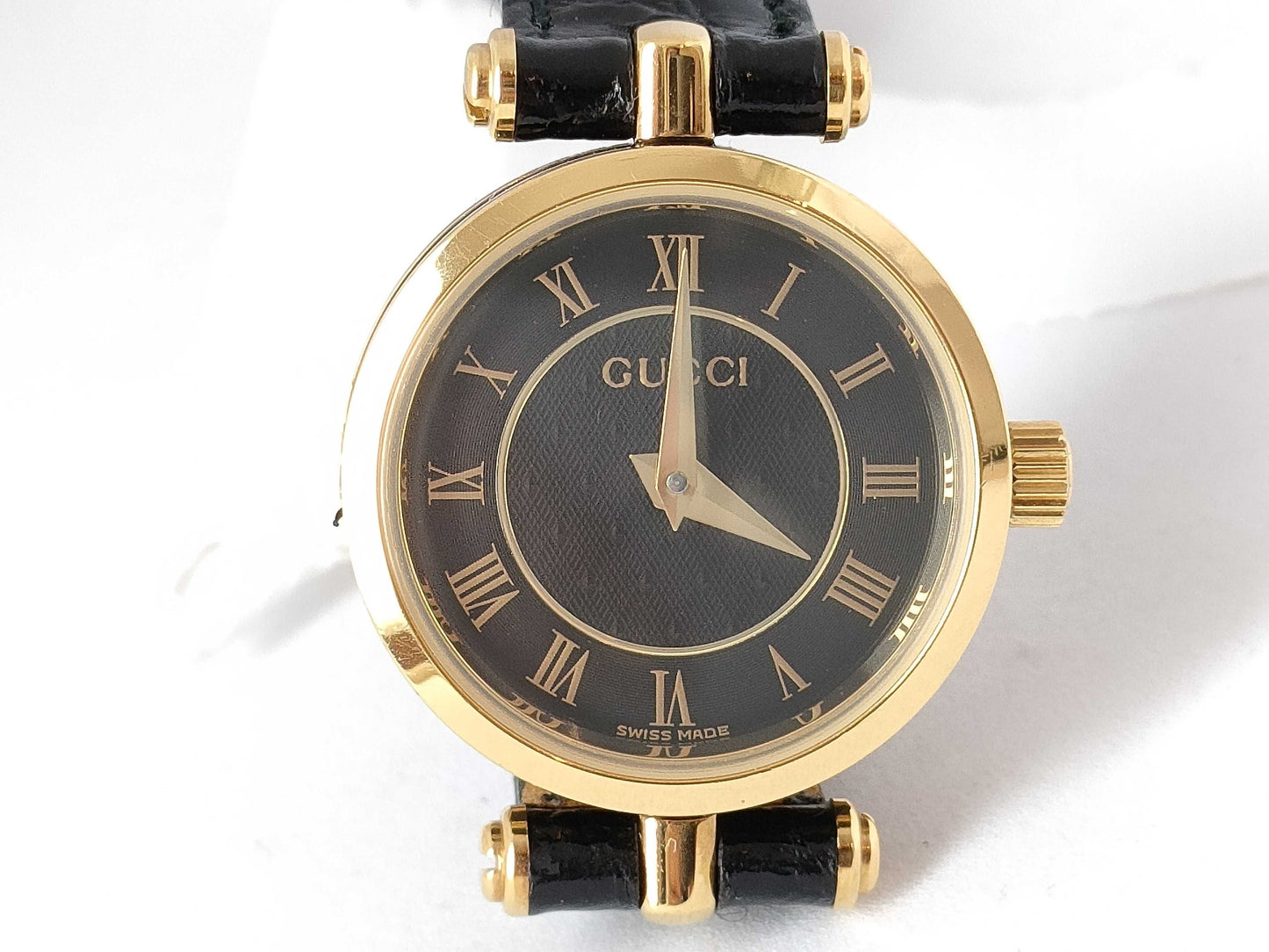 GUCCI GUCCI 2040L S/N 0061688 Round QZ GP/Black/Black Leather 21.5mm 16.5cm Box Women's Watch