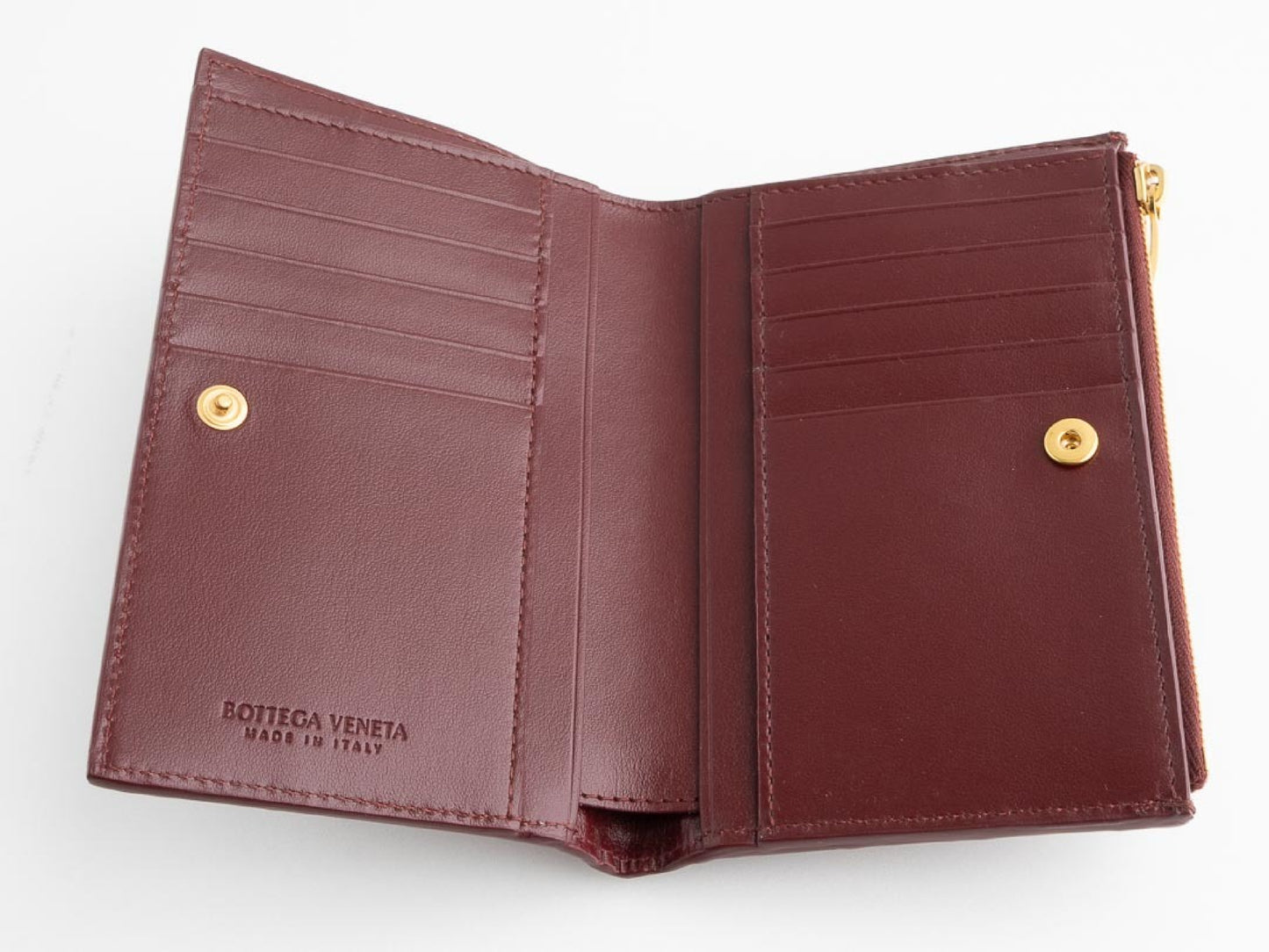 BOTTEGA VENETA Intrecciato Bottega Veneta 749940 Medium Intrecciato Bi-fold Zipper Wallet in Barolo Leather